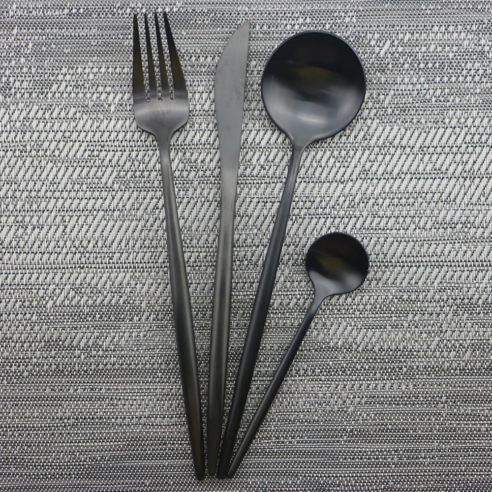 Набор черных столовых приборов роскошный набор посуды из нержавеющей стали 18/10