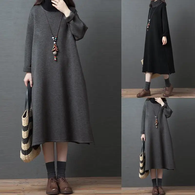 Женское платье с длинным рукавом ZANZEA Осеннее повседневное свободное свитшот