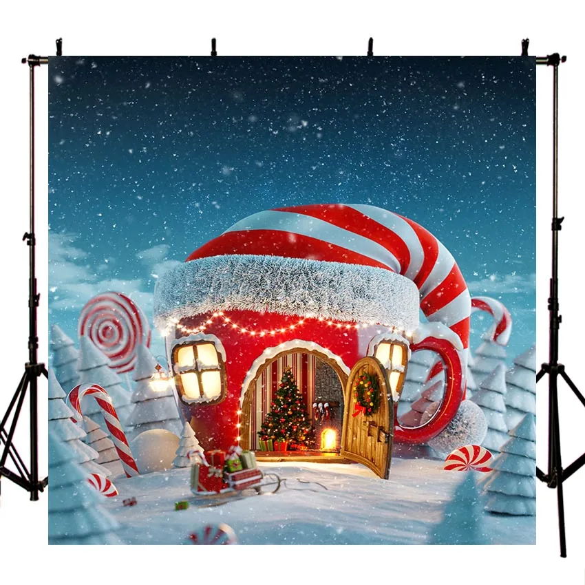 Фон для фотосъемки новорожденных с изображением домика шапки конфет студийный