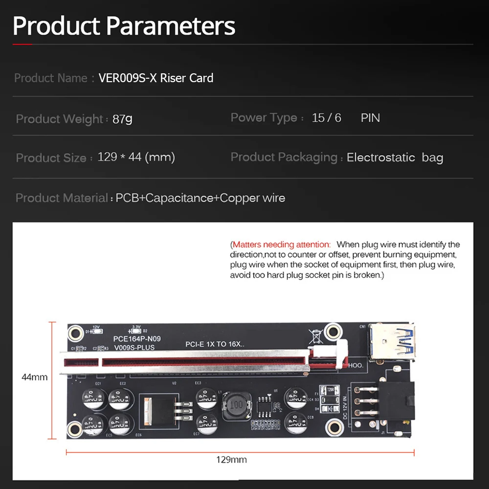 

VER009S Plus PCI-E Riser Card PCI Express 1X to 16X USB 3.0 Cable SATA to 6Pin Connector for Graphics Video Card
