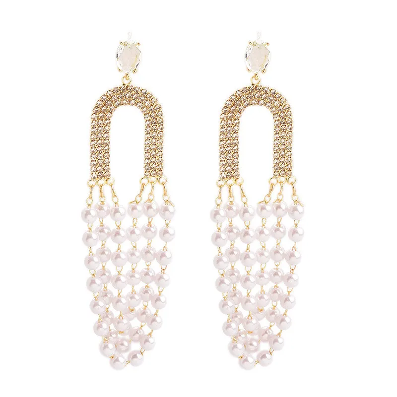 Эффектные Подвески с искусственным жемчугом Длинная кисточка из горного