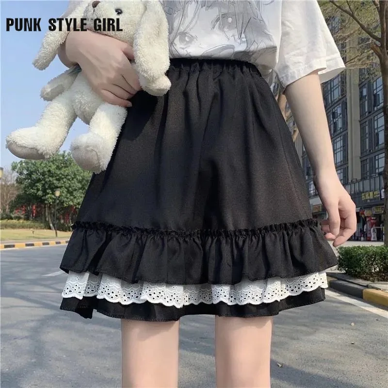 

Emo Streetwear Mall Goth Gothic Lace Ruffle Mini Skirts Womens Harajuku Fairy Grunge Black Alt Pleated Japanese Kawaii Skirt