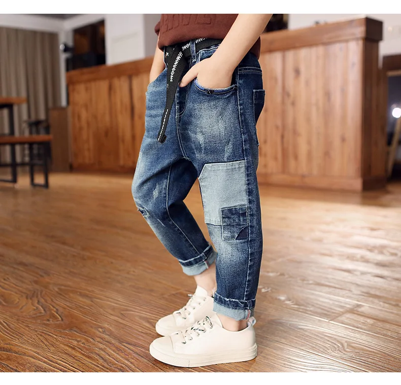 Kids Jeans for Boys Fashion Splice Denim Trousers Children Broken Hole Jeans Autumn Winter Casual Costume Wear Long Pants