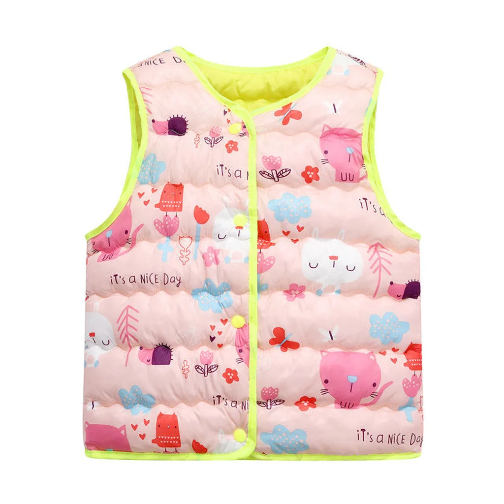 Toddler Kids Baby Girls Boys Sleeveless Print Cartoon Warm Waistcoat Cute Jacket Colorful Autumn Fashion Tops For 2-7T Kids