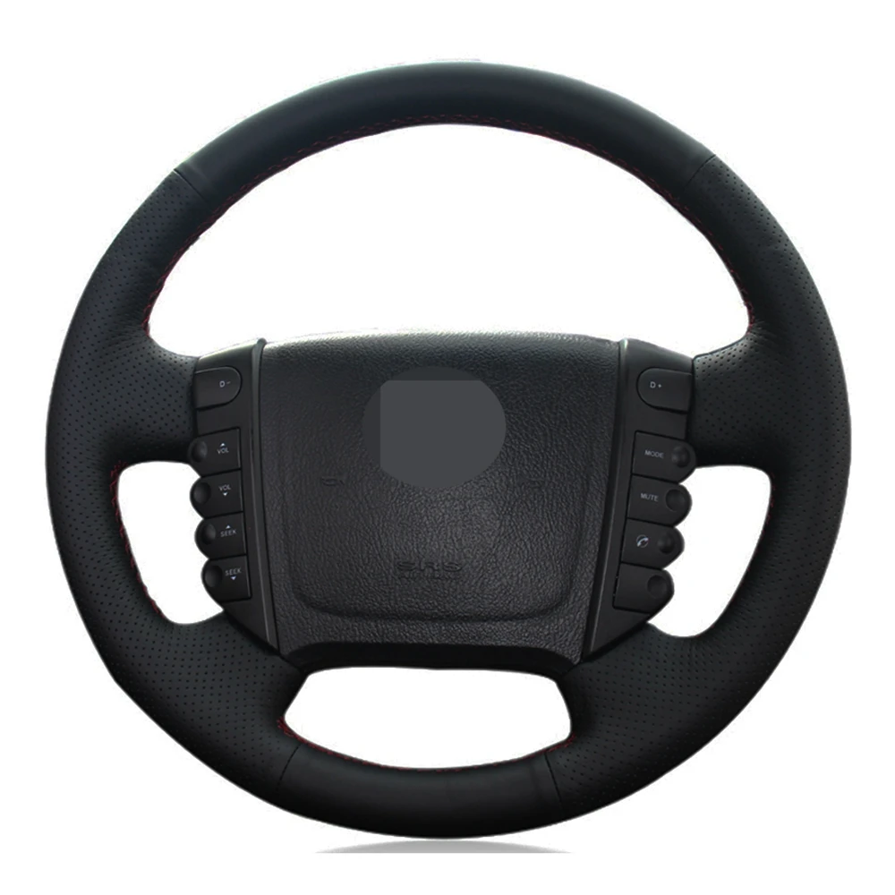 

Car Steering Wheel Cover DIY Hand-stitched Black Genuine Leather For Ssangyong Rexton Rexton W Rodius