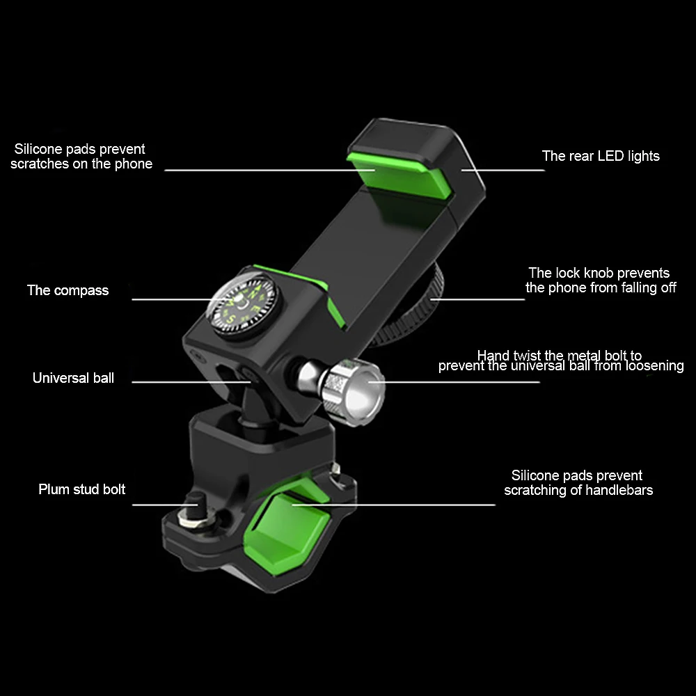 

Bike Phone Mount 360 Rotating Waterproof Bicycle Handlebar Phone Holder With Compass And LED Light For IPhone 6.5in Phone GPS