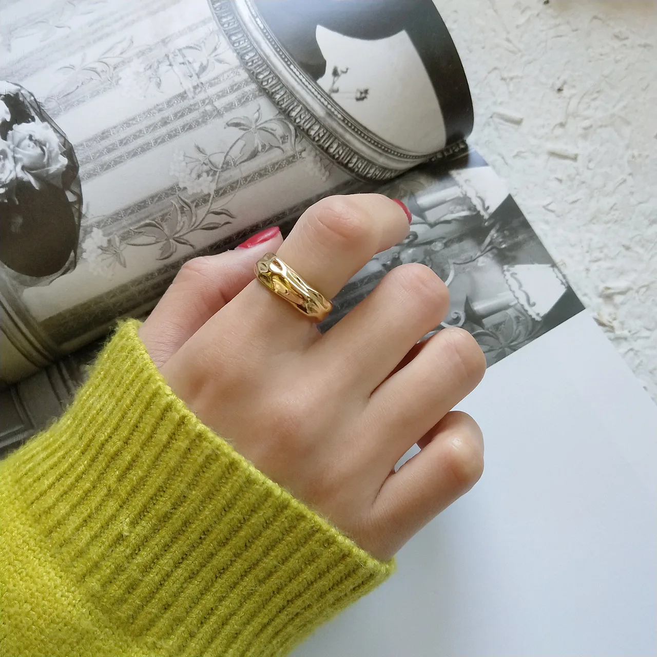 

Designer South Korea Korean-style S925 Fine Silver Tin Foil Gold Ring Simple Rings