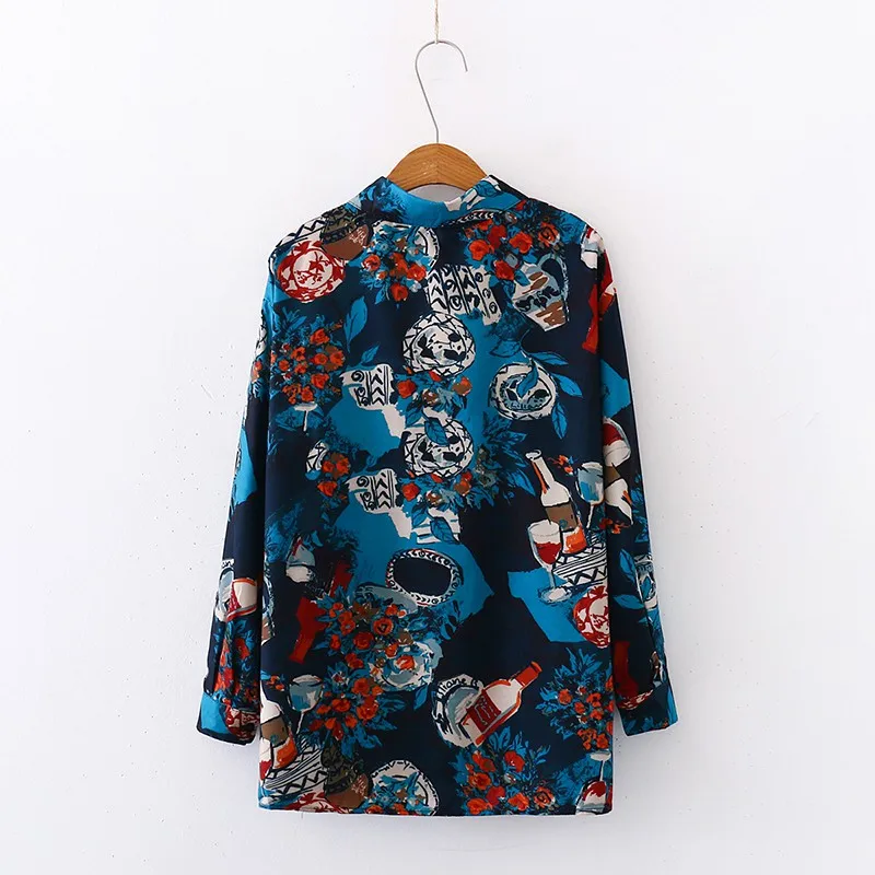 

Fashion Vintage Lapel Shirt Women Personality Print Loose Blouse Girl Long Sleeve Tops and Blouses Hot Sale