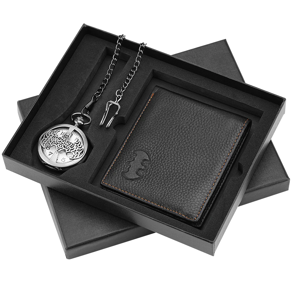 New Arrival Quartz Pocket Watch Wallet Set Charm Pendant Fob Watches Premium Leather Wallet Nice Gifts for Husband Dad Boyfriend