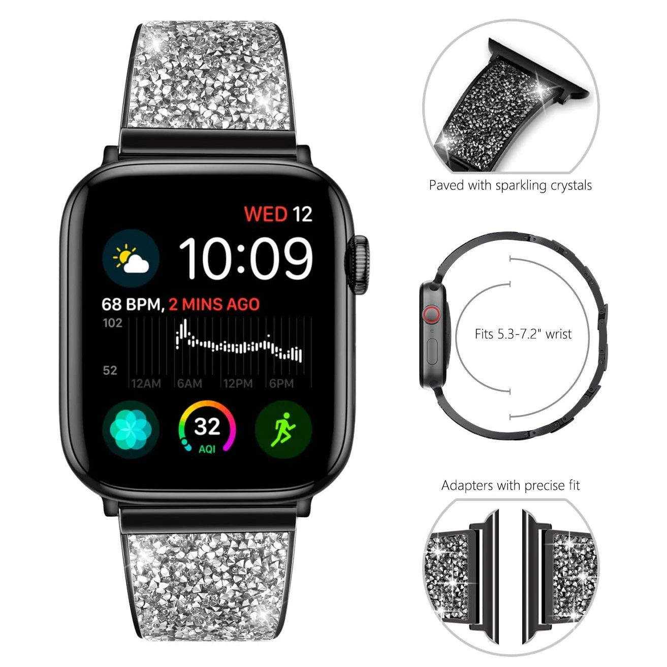 Stainless steel diamond Watchband for apple watch 6 band 44mm 40mm iwatch 42 38mm series 5 4 3 2 accessories Bracelet strap Belt