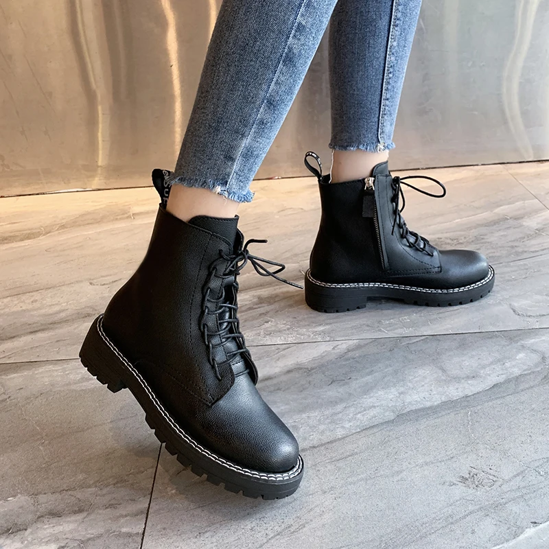 Женские повседневные зимние теплые ботильоны женская обувь с круглым носком на