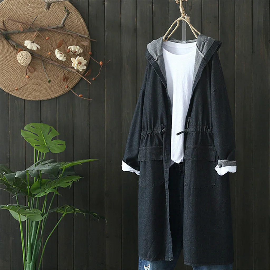 JAYCOSIN одноцветная длинная джинсовая куртка с капюшоном для женщин Свободные