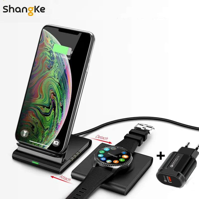 Беспроводное зарядное устройство подставка для samsung Galaxy Watch S2 S3 S4 iPhone 8 X XS XR S10 S9 S8