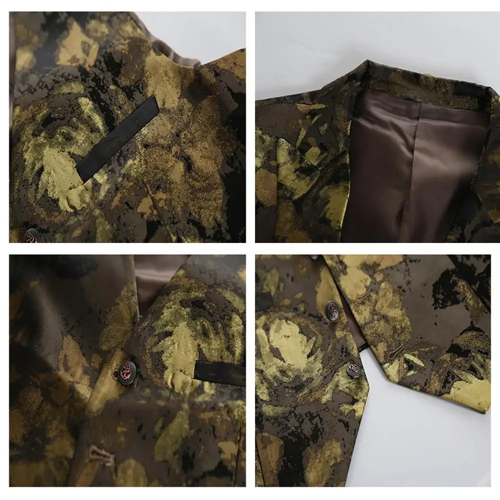 Мужской повседневный костюм с цветочным принтом зеленый фруктовый воротник из