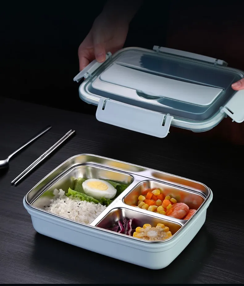 304 Нержавеющая сталь Bento Коробки для обедов с защитой от ожогов Портативный студент утепленная 3 сетки быстро Еда пластина с палочки из нержавеющей стали