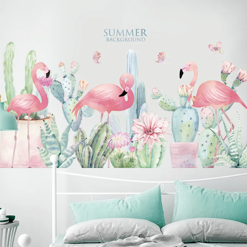 Романтические самоклеящиеся декоративные наклейки в виде фламинго холодного