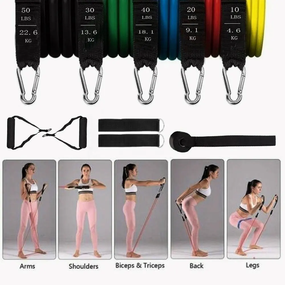 

Resistance Bands Fitness Set 11pcs Kit Equipment Accessories Exercise Elastics for Training Bodybuilding Gym Workout Home Band