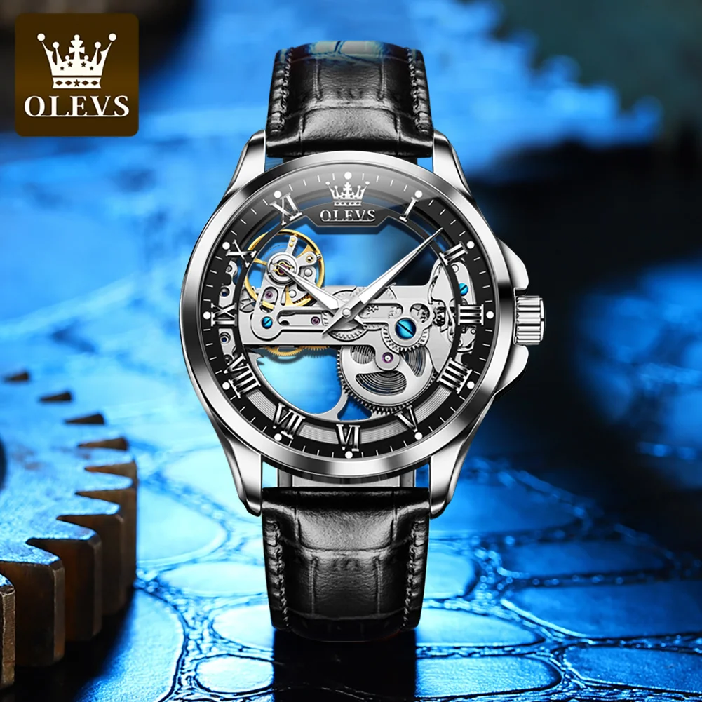 

OLEVS sell like hot Men's Watches Fully Automatic Mechanical Watch Men's Waterproof Hollow Leather Luminous Watch Men's Watches
