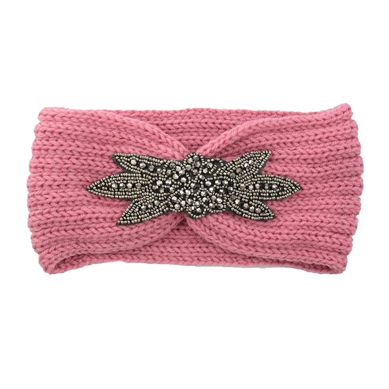 

Knitted Woolen Hair Band Crystal Rhinestone Headband For Women Girls Elastic Warm Headwrap Solid Color Hair Accessories
