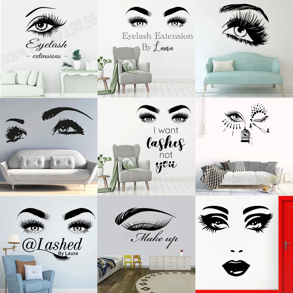 Vinyl Eyebrows Wall Stickers Make Up Beauty Salon home decoration Waterproof Custom text Eyelashes Decals lashes brows HY9990