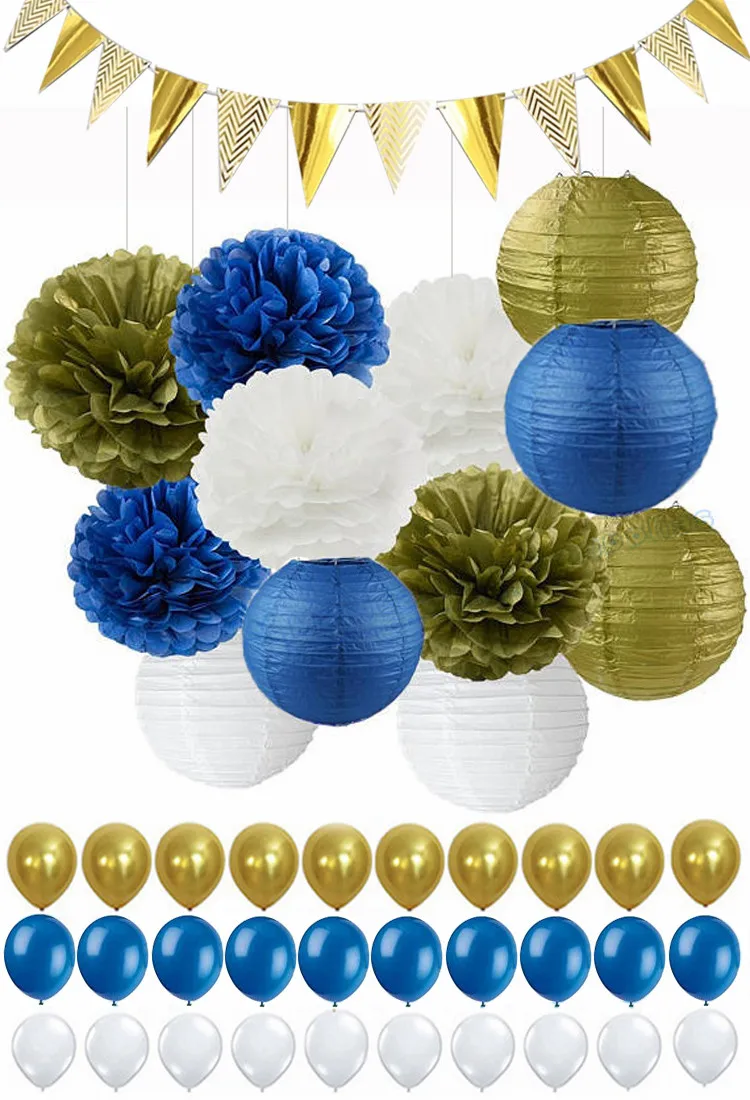 1 Набор белых темно синих золотых бумажных поделок бумажные помпоны золотой