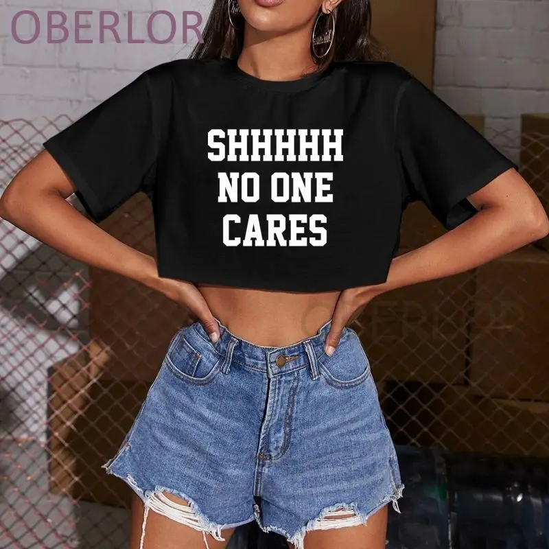 

Женская Туника Shhhh No One Cares, новинка 2021, модный кроп-топ, рубашка, женские летние футболки с коротким рукавом, женская одежда, топы