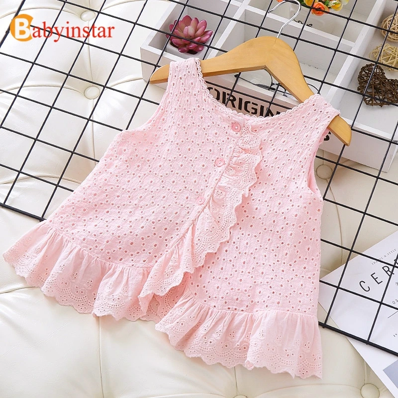 Babyinsyar/кружевная блузка для девочек; одежда для детей; топы для девочек; блузка с открытыми плечами; детский пуловер для девочек; топы без рукавов; лето г