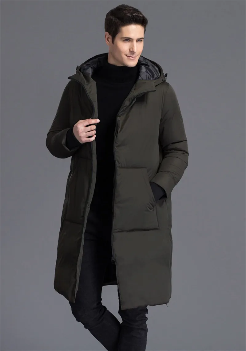 Парка мужская на белом утином пуху с капюшоном черная размер WXF190 зимняя 2020 |