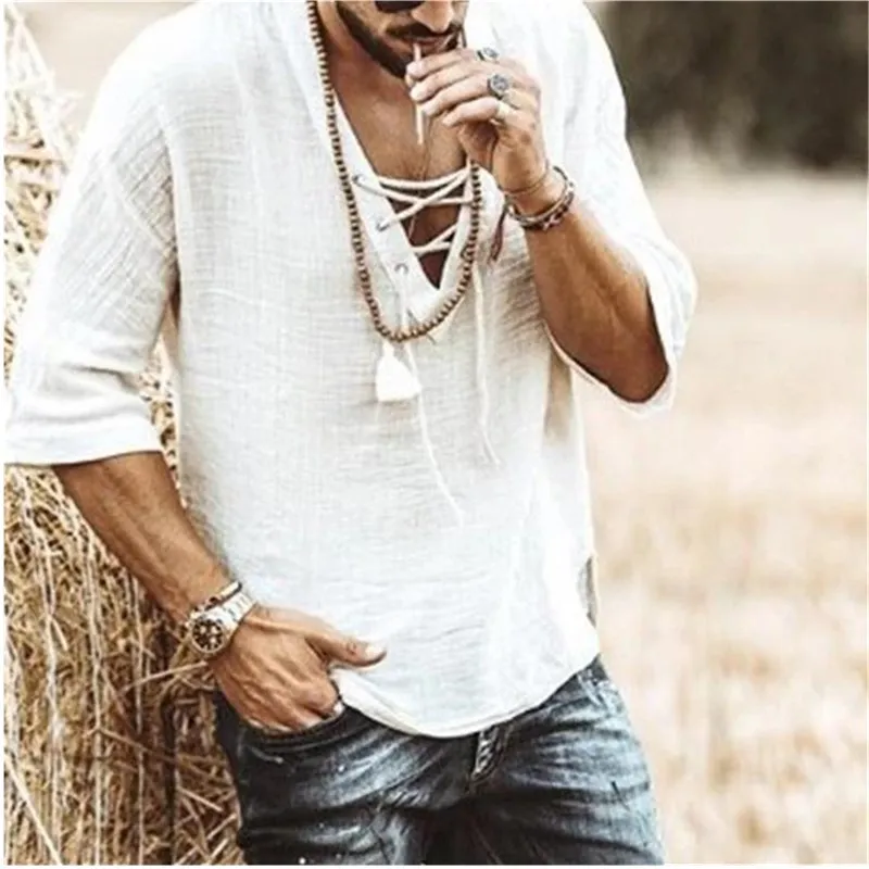 Рубашка мужская с коротким рукавом и V образным вырезом модная блуза в стиле