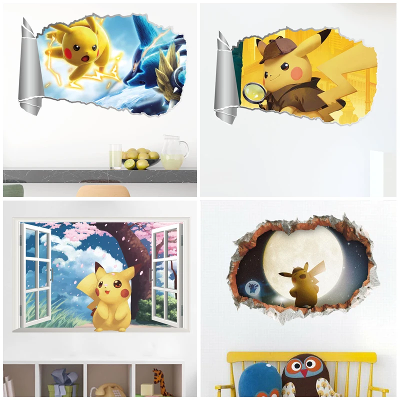 3d сломанный настенный стикер эффект покемонов для детских комнат домашний декор