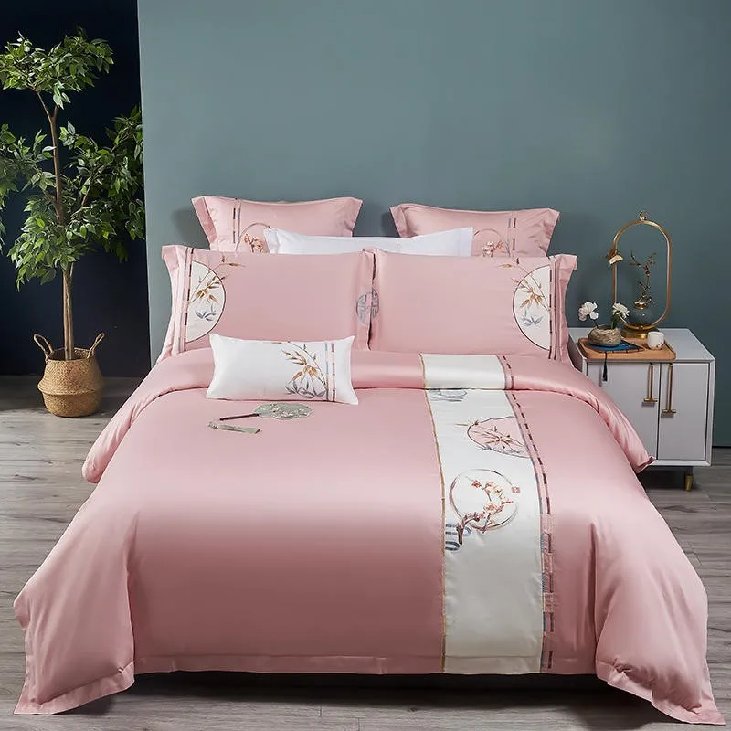 

Комплект постельного белья с восточной вышивкой, шикарный винтажный роскошный комплект постельного белья из египетского хлопка, 4/7 предмет...