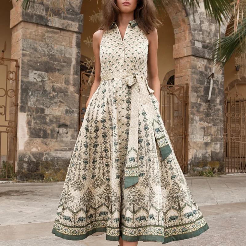 

Женские летние цветочные печатных длинное платье без рукавов, одежда для женщин женские 2020 в винтажном стиле; Элегантные вечерние платья ...