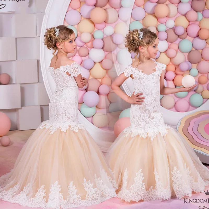 2022 Kids Girl Princess Mermaid Dress Children Elegant White Lace Bodycon Long Maxi Dresses Girls Wedding Birthday Party Vestido