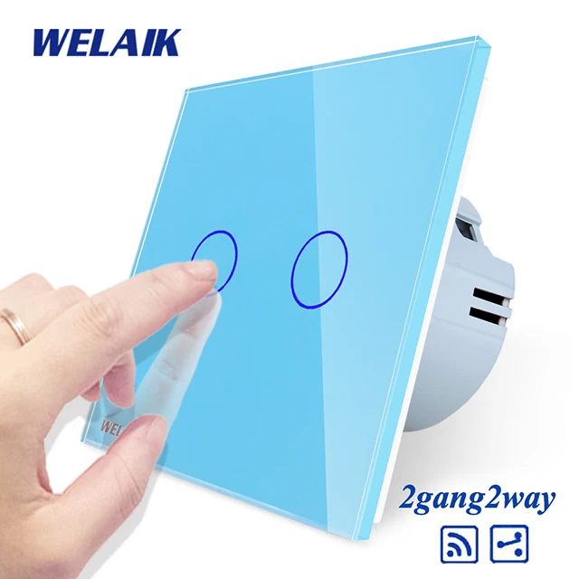 Welaik Кристалл Стекло Панель переключатель Белый настенный выключатель ЕС сенсорный выключатель Экран настенный выключатель света 2gang2way AC110~ 250 В a1924cw/b - Цвет: Blue