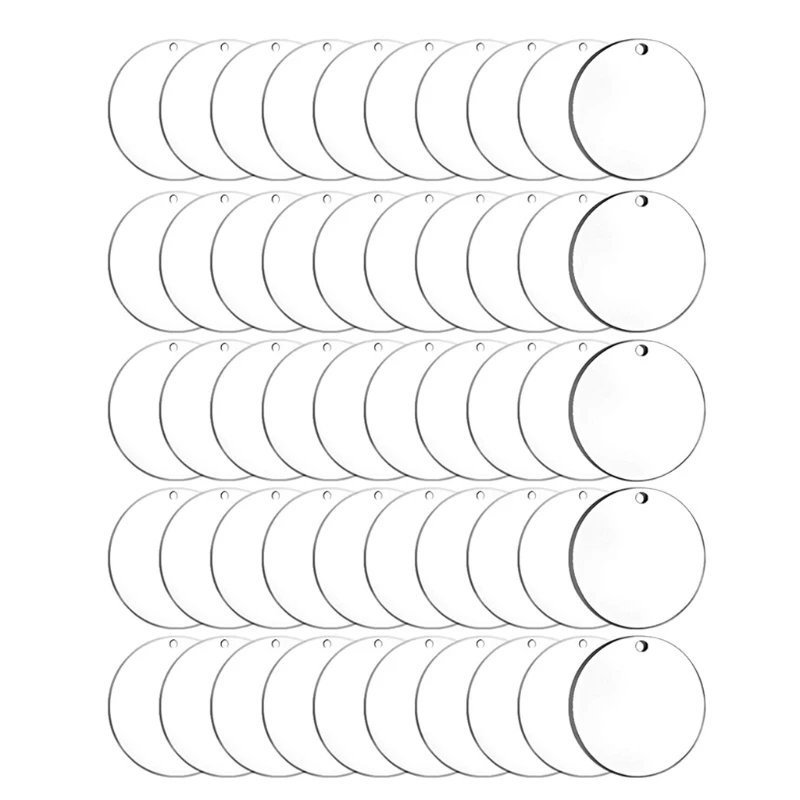

50Pcs Acrylic Circle Blanks Clear Acrylic Rounds with Hole 2 Inch Acrylic Blank for Keychain Pendant DIY Jewelry Making