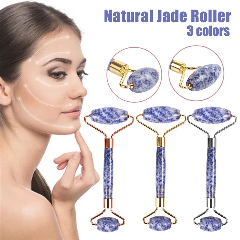 1 шт. массажный ролик для лица с двойными головками Нефритовый камень подтяжка