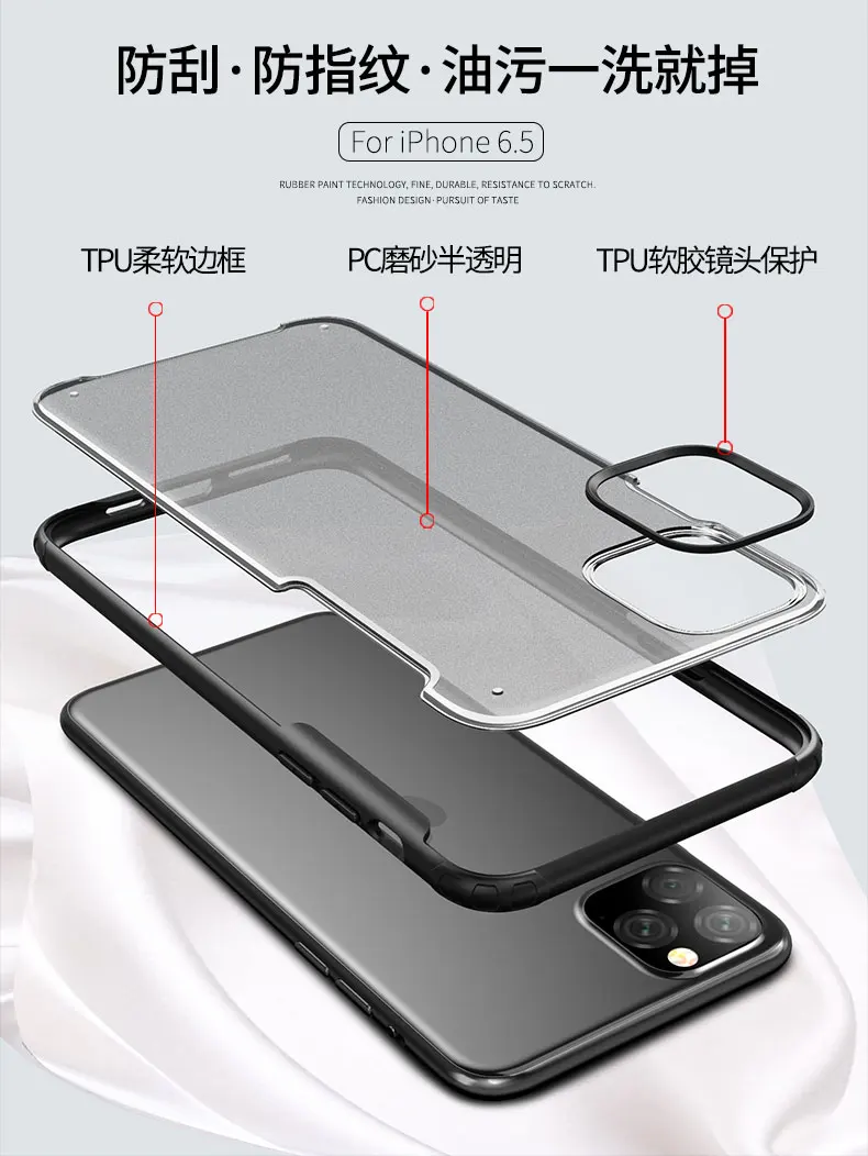 Для Apple iphone 11 Чехол Мягкий силикон+ Жесткий PC матовый прозрачный противоударный чехол для iphone 11 Pro Max iphone 11 11Pro