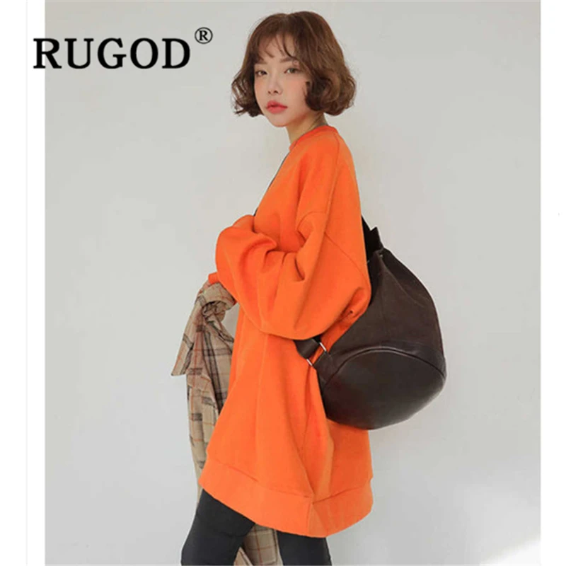 RUGOD, Осень-зима, утолщенные женские толстовки, корейская мода ins, круглый вырез, Однотонный свитер, женский Harajuku sudadera mujer