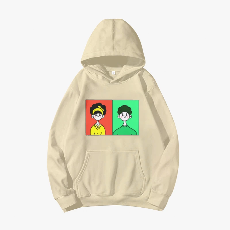 

Girl And Boy Pattern Kawaii Cartoon Print Casual Pocket Winter Autumn Women Pullover Korean Fashion Oversized Cotton Tops