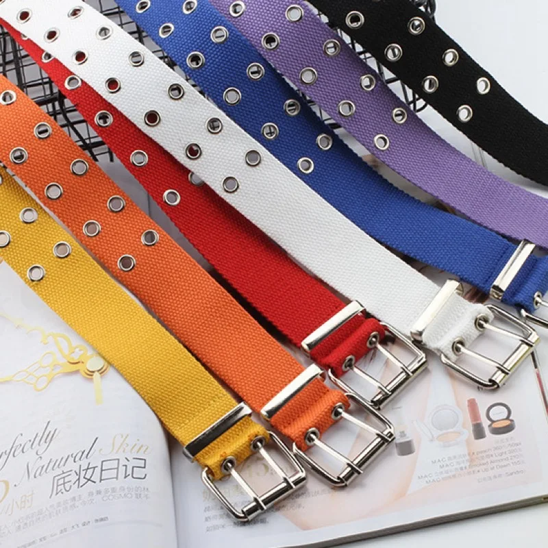 Холщовый ремень унисекс с двумя рядами втулок и отверстиями 1 шт. пряжкой полыми