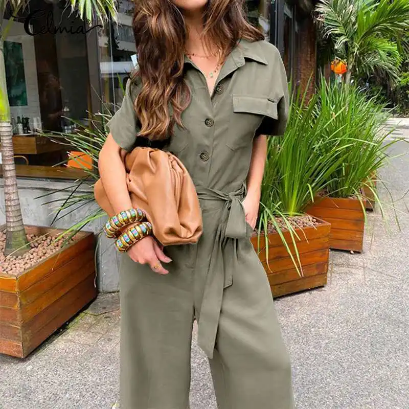 Женские комбинезоны Celmia с коротким рукавом модные летние комбинезоны-карго