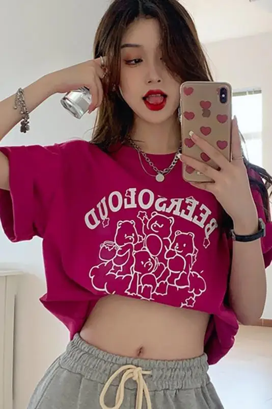 Повседневная Свободная футболка с коротким рукавом 4 размера надписью для