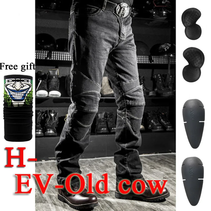 H-EV-Old cow Black A Дизайн мотоциклетные брюки мужские мото джинсы Защитное снаряжение для езды на велосипеде мотоциклетные брюки 718 штаны для мотокросса С Prote - Цвет: H-EV-Old cow Black A