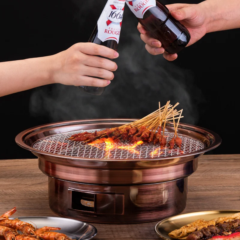 

Stainless steel Korean charcoal barbecue stove household commercial round outdoor camping outdoor dinner portable barbecue stove