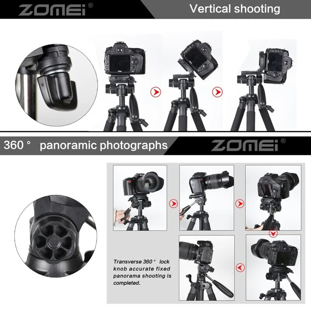 ZOMEI Z666 Портативный Pro 56-дюймовый компактный легкий держатель для штатива Камера стенд с пластиной быстрого крепления для камеры с полукруглой потайной головкой для цифровых зеркальных фотокамер Canon