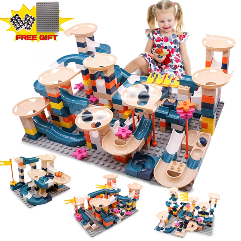 83 332 шт мраморные гонки бег Большой Блок Совместимые строительные блоки Воронка