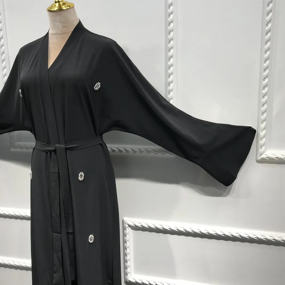 

Open Pearl Abaya Kimono Dubai Kaftan Turkish Islam Long Sleeve Pearls Muslim Dress Abayas for Women Robe Caftan Islamic Clothing