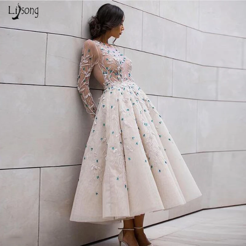 Высокое качество белый Иллюзия с длинным рукавом ботильоны Длина вечер встречи