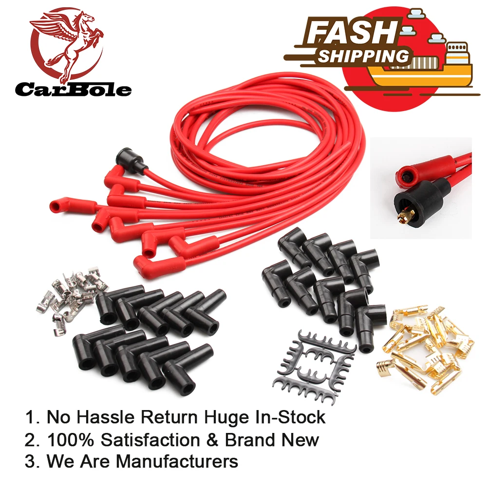 

Набор высокопроизводительных кабелей для свечей зажигания 8 мм для подавления проводов V8 4041K 90 градусов для Chevy SBC 500ft