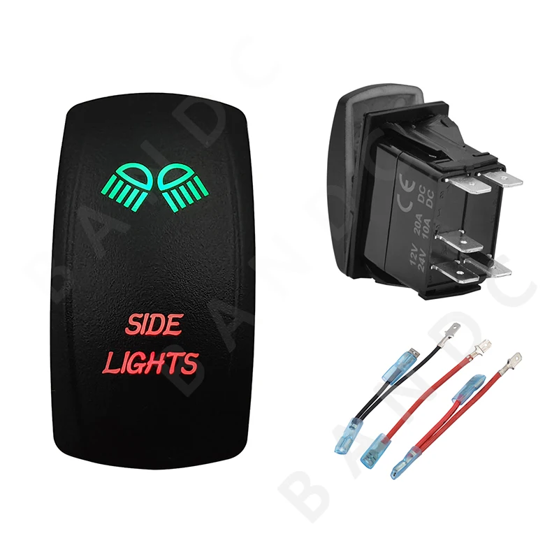 

Car Boat RV SIDE LIGHTS Rocker Switch Illuminated Green&Red Led Laser Etched SPST ON-OFF，Camping Accessories,Jumper Wire Set